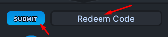 The "Redeem Code" box and Submit button in 2 Player Wizard Tycoon