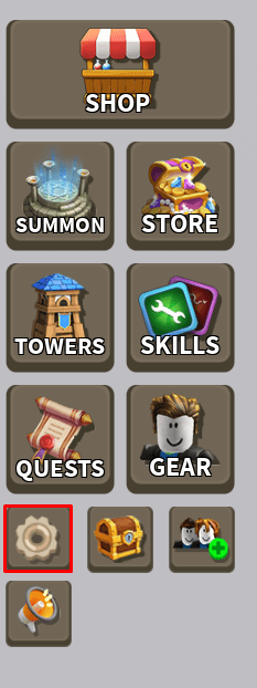Action Tower Defense settings button