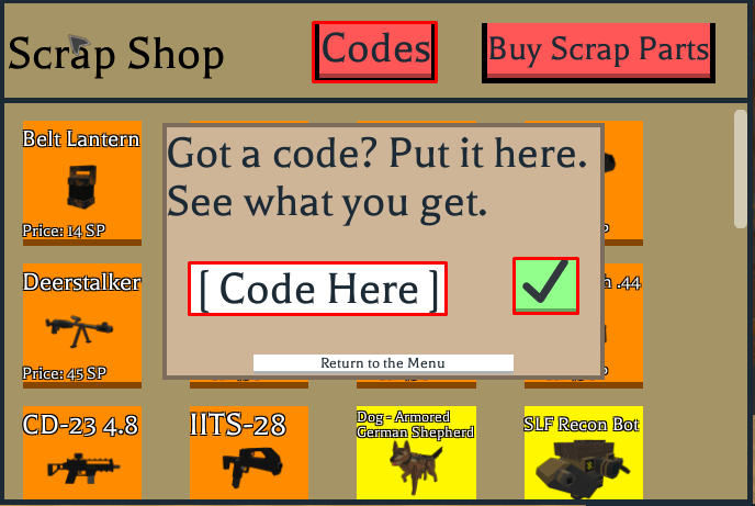 After The Flash: Mirage codes button and enter code box