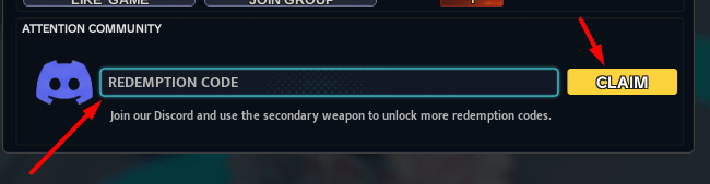 The REDEMPTION CODE box and CLAIM button in AirDrop Arena