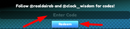 The code redeeming interface in Anime Champions Simulator