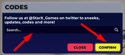 The code redeeming interface in Anime Pet Simulator