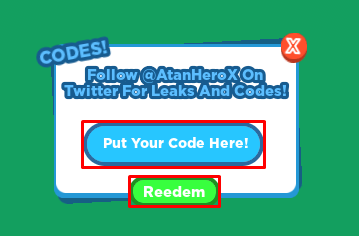 Anime Punching Simulator enter codes box
