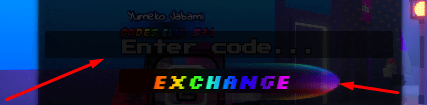 The Enter code... box and EXCHANGE button in Anime Strike