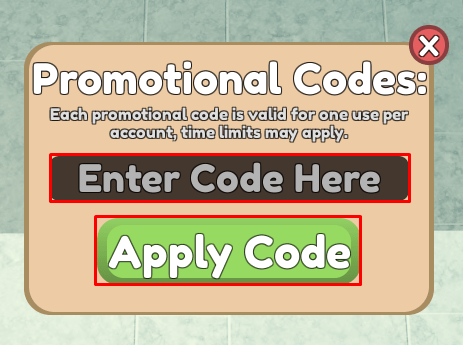 Bakery Simulator enter codes box