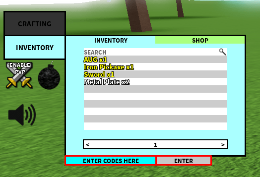 Balanced Craftwars Overhaul enter codes box
