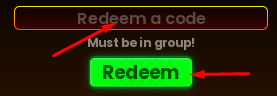 Redeem a code box and Redeem button to redeem codes in Baseplate Drifting