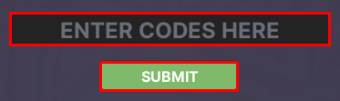 Basketball RNG enter codes box and submit button