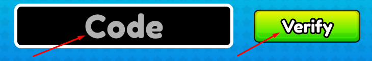 Code box and Verify button to redeem codes in +1 Battle Cat Power Evolution
