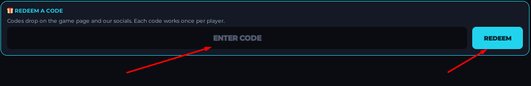 ENTER CODE box and REDEEM button to redeem codes in BitRuto: THE STRONGEST