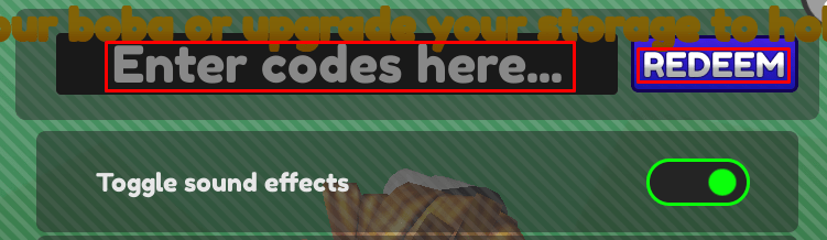 Boba Factory Tycoon enter codes box