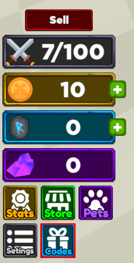 Boss Fighting Simulator codes button