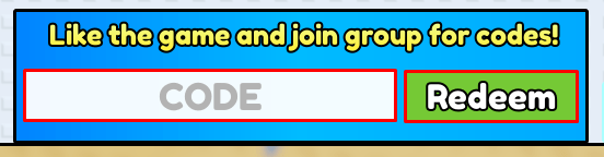 Brainrot +1 Power enter codes box and redeem button