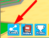 The Codes button in Bubble Gum Legends
