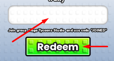 Text box and Redeem button to redeem codes in Build a Cart Ride Tycoon