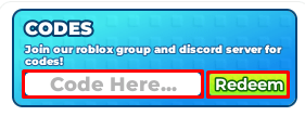 Build A Gym Tycoon enter codes box and redeem button