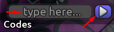 The "type here" box for codes and play button in Building Boats