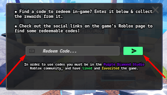 The Redeem Code... box and green arrow icon in Button RNG 2