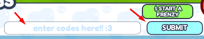 The "enter codes here" box and submit button in Chaotic Bean Simulator