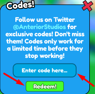 The code redeeming interface in Cheese Factory Tycoon
