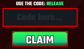 The Code here... box and CLAIM button in CONTROL