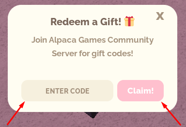 The ENTER CODE box and Claim! button in Cook or Steal