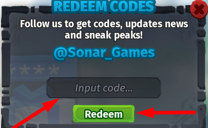 The Input code... box and Redeem button in Creatures of Sonaria
