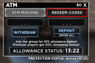 Criminality redeem codes button