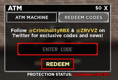 Criminality enter codes box