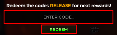 Dead Sails enter codes box and redeem button