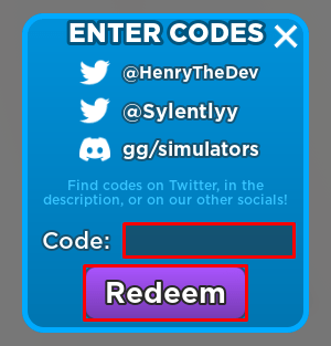 Devious Lick Simulator enter codes box