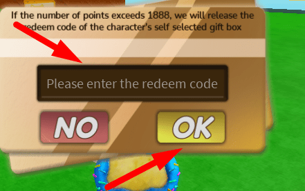 The code redeeming interface in Dimensional Fighters