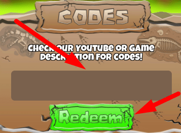 The code redeeming interface in Dinosaur Battle Tycoon