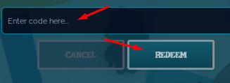The "Enter code here" box and REDEEM button in Don't Fall