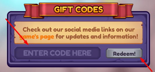 The ENTER CODE HERE box and Redeem! button in Dragon Adventures
