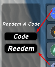 The Code box and Redeem button in Egoisto Battlegrounds