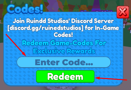 The Enter Code... box and Redeem button in Emerald Tappers X