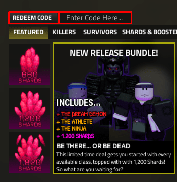 Escape the Darkness enter codes box