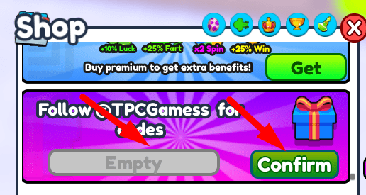 The code redeeming interface in Fart Battle Simulator