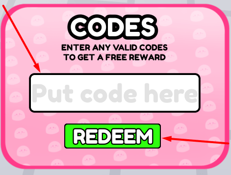 The Put code here box and REDEEM button in Find The Mochi!
