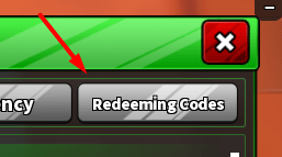 The Redeeming Codes button in Fishing Chef