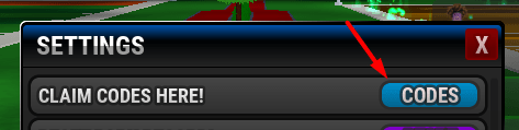 The Codes button in Football Legends