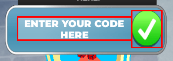 Heroes: Online World enter codes box and green tick icon