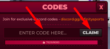 The code redeeming interface in Hockey Legends