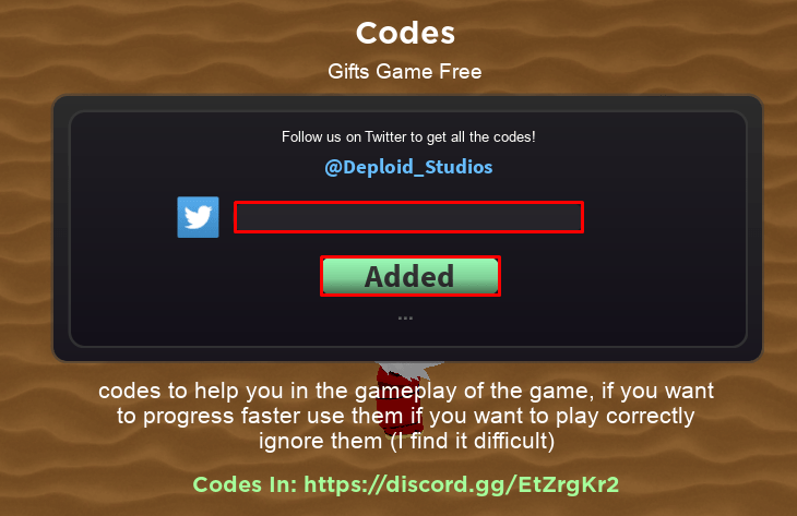 Infinity Sea 2 enter codes box