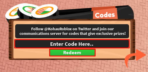 Kohaú Hibachi Restaurant codes button
