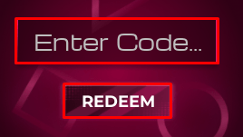 Kraken Game enter codes box and redeem button