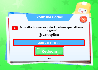 LankyBox Simulator enter codes box