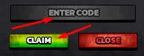 ENTER CODE box and CLAIM button to redeem codes in Level Legends