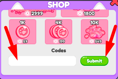 The code redeeming interface in Love Kitten Simulator